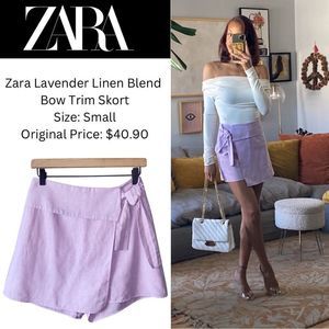 Zara Lavender Linen Blend Bow Trim Skort